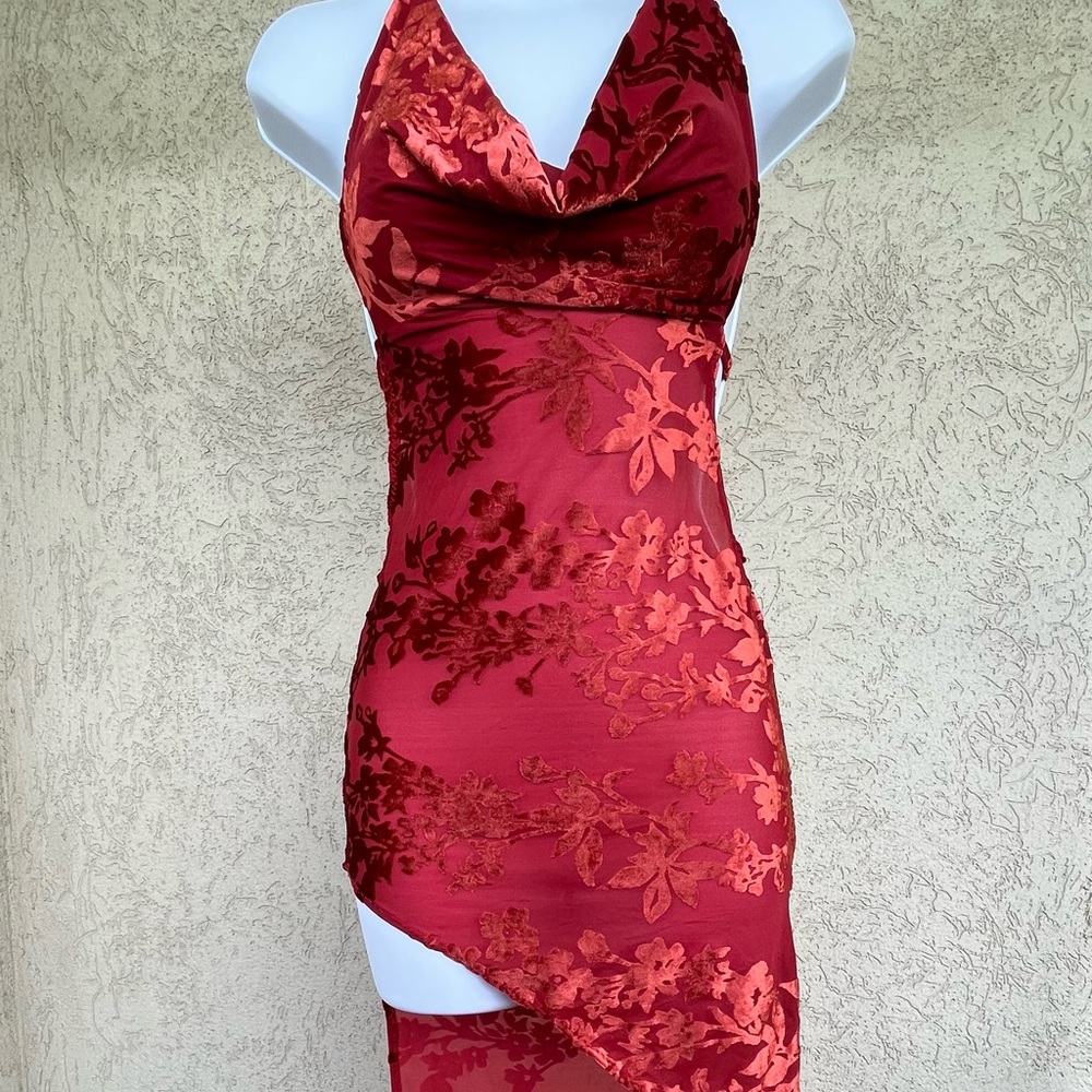 Exotic Dancewear Gown Cowl Neck Stripper Dress Asymmetrical Hemline XS-XL - Picture 2 of 6